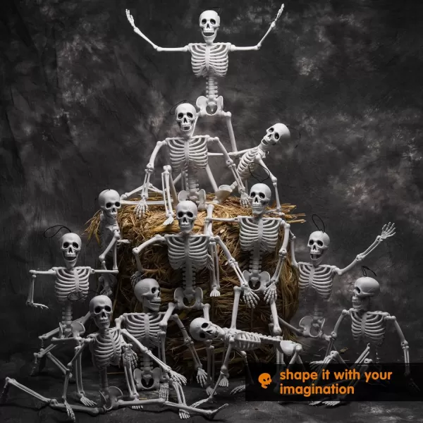 JOYIN 12 PCS 16quot Halloween Posable Skeletons Hanging Decoration Plastic Full Body Posable Small Skeletons with Movable Joints for Halloween Indoor Outdoor Party Decor Graveyard White16 inches