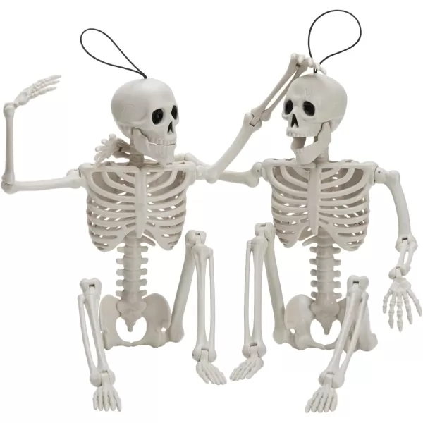JOYIN 12 PCS 16quot Halloween Posable Skeletons Hanging Decoration Plastic Full Body Posable Small Skeletons with Movable Joints for Halloween Indoor Outdoor Party Decor Graveyard White16 inches