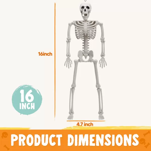 JOYIN 12 PCS 16quot Halloween Posable Skeletons Hanging Decoration Plastic Full Body Posable Small Skeletons with Movable Joints for Halloween Indoor Outdoor Party Decor Graveyard White16 inches