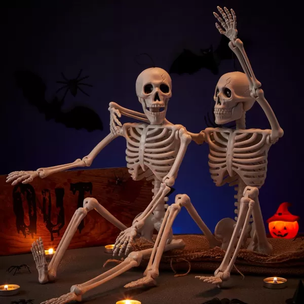 JOYIN 12 PCS 16quot Halloween Posable Skeletons Hanging Decoration Plastic Full Body Posable Small Skeletons with Movable Joints for Halloween Indoor Outdoor Party Decor Graveyard White24inches
