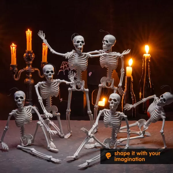 JOYIN 12 PCS 16quot Halloween Posable Skeletons Hanging Decoration Plastic Full Body Posable Small Skeletons with Movable Joints for Halloween Indoor Outdoor Party Decor Graveyard White16 inches