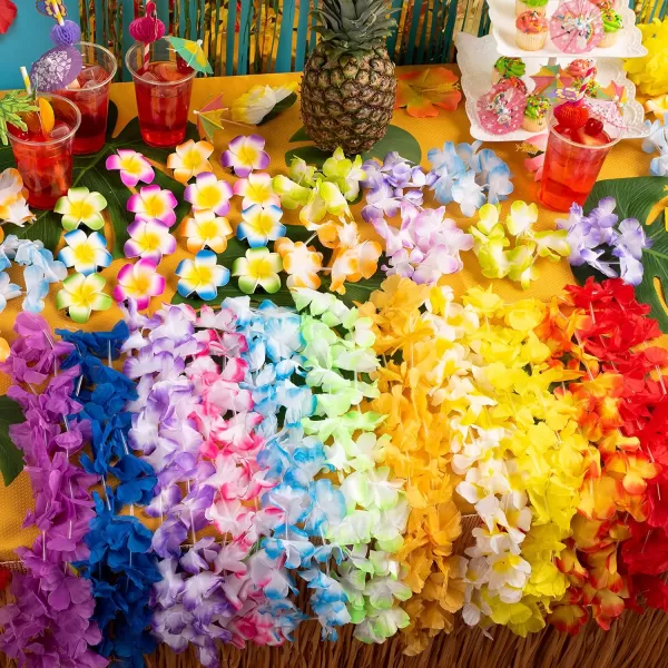 JOYIN 120 Counts Hawaiian Leis Bulk Colorful Tropical Flower Leis for Kids Adults Hawaiian Beach Luau Party Favors Decorations