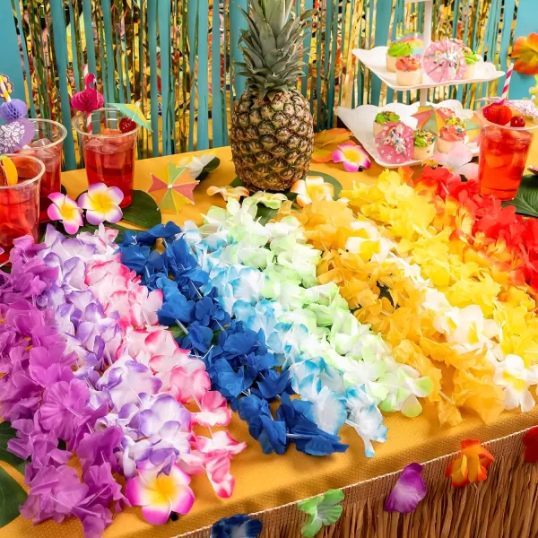 JOYIN 120 Counts Hawaiian Leis Bulk Colorful Tropical Flower Leis for Kids Adults Hawaiian Beach Luau Party Favors Decorations