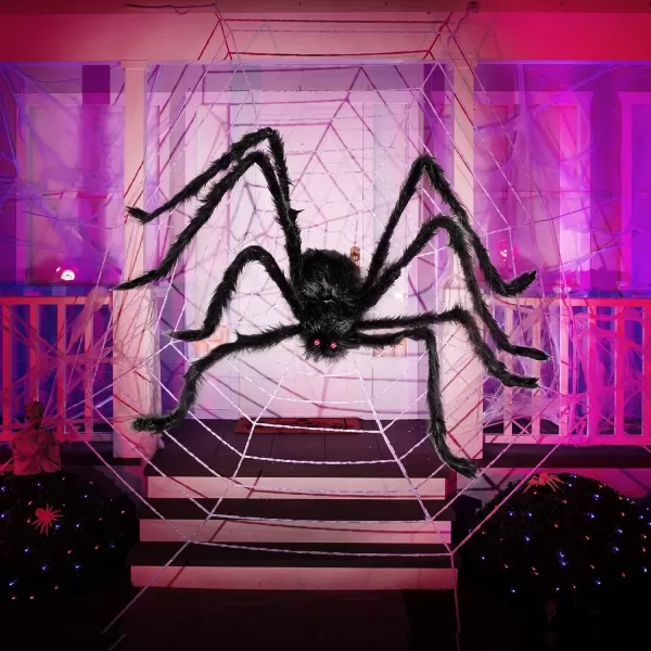 JOYIN 2 Pack 5 Ft Halloween Outdoor Decorations Black Scary Giant Fake Hairy Spider Props for Yard Party Decor60 inch