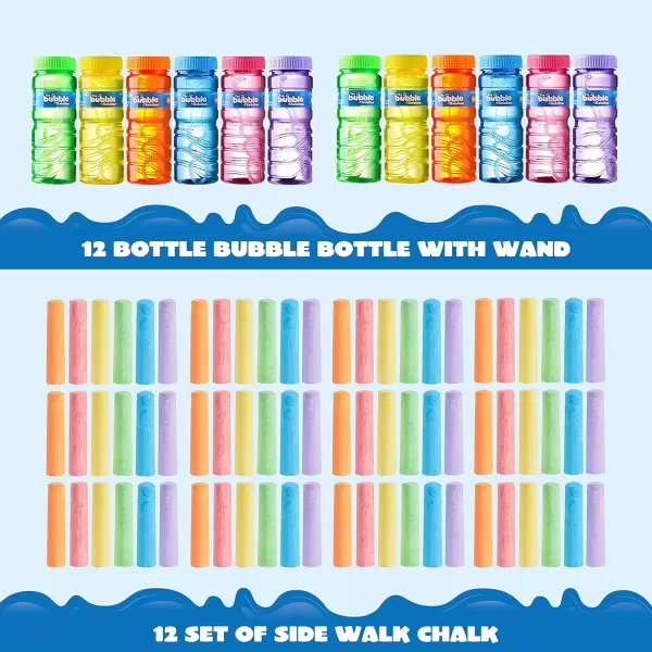 JOYIN 84 Pcs Party Favors for Kids Activities Includes 12 Bundles of Sidewalk Chalks in 6 Colors Bubble Bottle with Wands Fun Toys Games