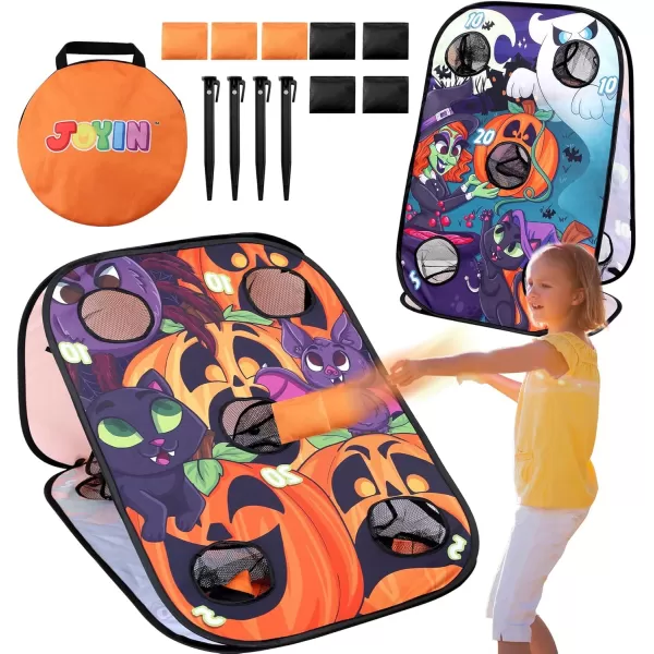 JOYIN Halloween Bean Bag Toss Game for kids Collapsible Cornhole Game set for Halloween Outside Indoor Backyard Party Birthday Easter