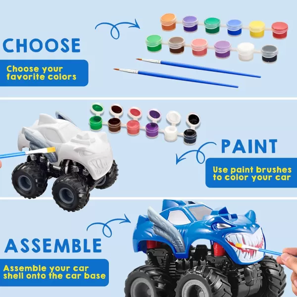 JOYIN Kids Craft Kit Build ampamp Paint Your Own Monster Car Art ampamp Craft Kit DIY Toy Set Make Your Own Monster Friction Powered Truck Presents for Kids