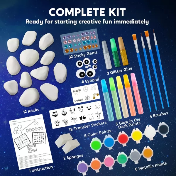 JOYIN Rock Painting Kit for Kids Arts and Crafts for Girls ampamp Boys Ages 612 DIY Supplies for Painting Rocks Easter Craft Kits Art Set Toddler Birthday Christmas Presents Family Indoor ActivityGlow in the Dark