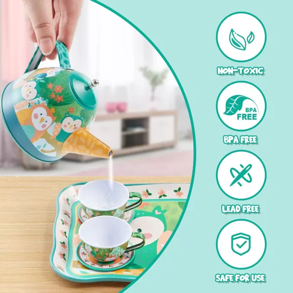 JOYIN Unicorn Tea Party Set for Little Girls Pretend Purple Tin Teapot Set Princess Tea Time Play Kitchen Toy with Teapot Cup Plate Carrying Case for Birthday Easter Gift Kids Toddler Age 3 4 5 6Owl Garden