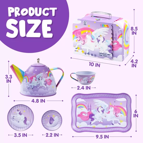 JOYIN Unicorn Tea Party Set for Little Girls Pretend Purple Tin Teapot Set Princess Tea Time Play Kitchen Toy with Teapot Cup Plate Carrying Case for Birthday Easter Gift Kids Toddler Age 3 4 5 6Purple Unicorn