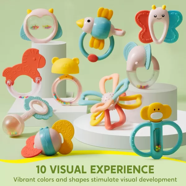 SYNCFUN Baby Toys 06 Months 10 Pack Baby Teething Toys Infant Baby Toys 612 Months Rattles Teethers Toys for Baby 03612 Months Newborn Baby Boy Girl Gifts