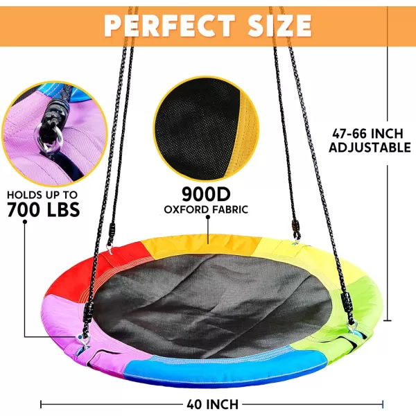 TURFEE 40quot Saucer Tree Swing Set  700Lb Weight Capacity 900D Oxford Waterproof with Hanging Straps Swings for Kids Playground Outdoor Activity Backyard Daily Exercise FunBlueRainbow