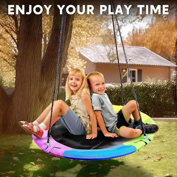 TURFEE 40quot Saucer Tree Swing Set  700Lb Weight Capacity 900D Oxford Waterproof with Hanging Straps Swings for Kids Playground Outdoor Activity Backyard Daily Exercise FunBlueRainbow