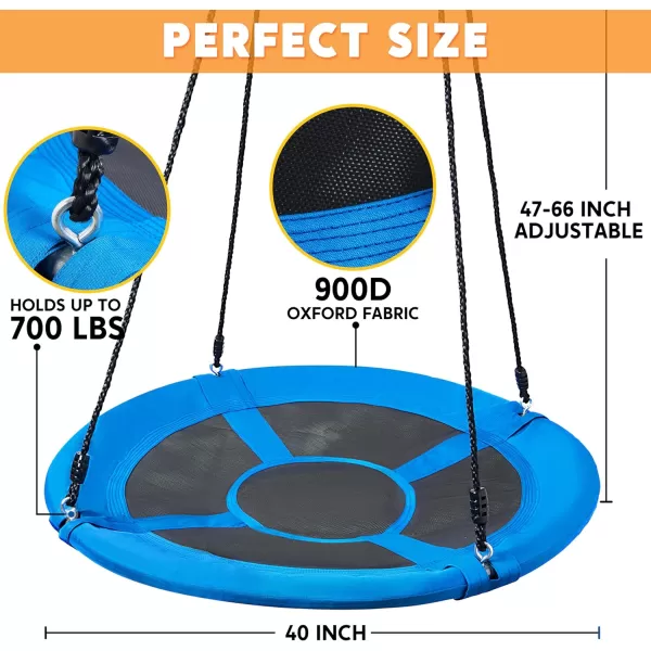 TURFEE 40quot Saucer Tree Swing Set  700Lb Weight Capacity 900D Oxford Waterproof with Hanging Straps Swings for Kids Playground Outdoor Activity Backyard Daily Exercise FunBlueBlue