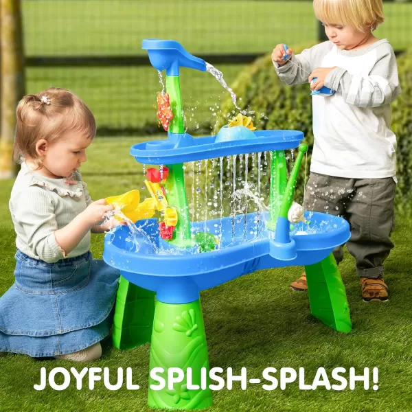 Water Table for Toddlers 3Tier Water Sand Table Outdoor Play Toys for Kids Ages 2 3 4 Includes 18 PCS Water ampamp Sand Accessories Ideal for Summer Beach Backyard Activities 26quot x 17quot x 30quot