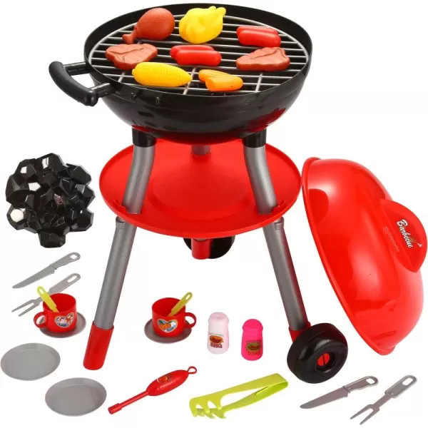 24 PCS Little Chef Barbecue BBQ Cooking Kitchen Toy Interactive Grill Play Food Cooking Playset for Kids Kitchen Pretend Play