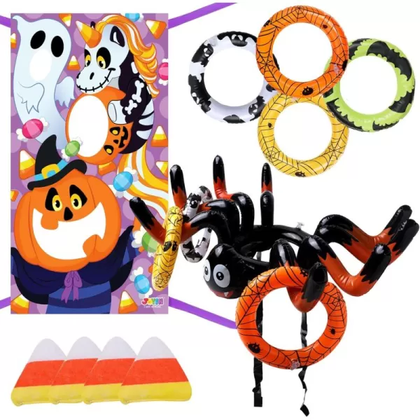 JOYIN Halloween Bean Bag Toss Games and Halloween Inflatable Spider Ring Toss Game for Kids Pumpkin Ghost Toss Game with Bean Bags Halloween Games Party Favor Decoration