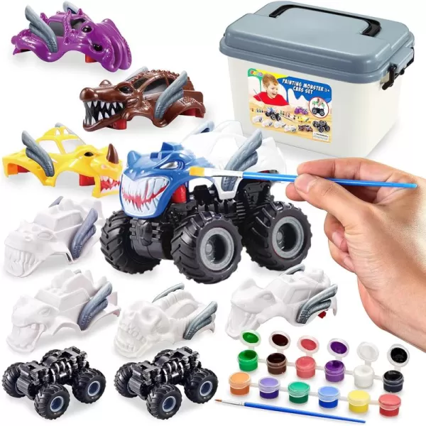 JOYIN Kids Craft Kit Build ampamp Paint Your Own Monster Car Art ampamp Craft Kit DIY Toy Set Make Your Own Monster Friction Powered Truck Presents for Kids