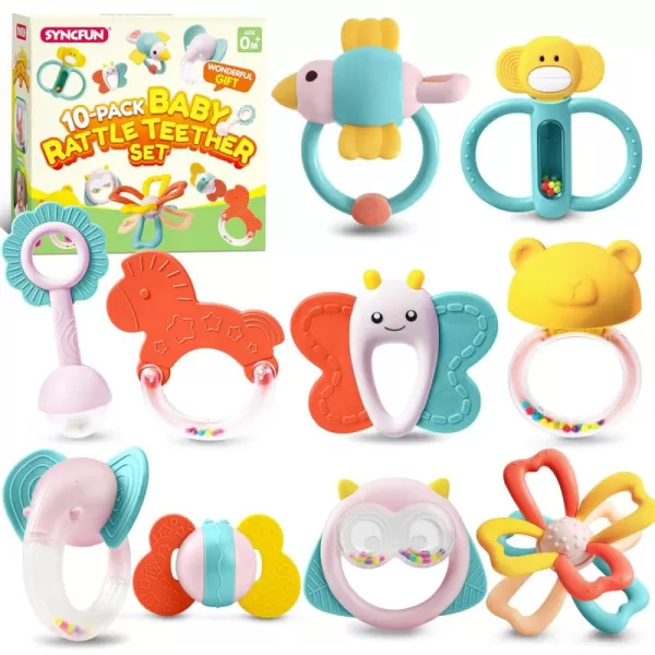 SYNCFUN Baby Toys 06 Months 10 Pack Baby Teething Toys Infant Baby Toys 612 Months Rattles Teethers Toys for Baby 03612 Months Newborn Baby Boy Girl Gifts