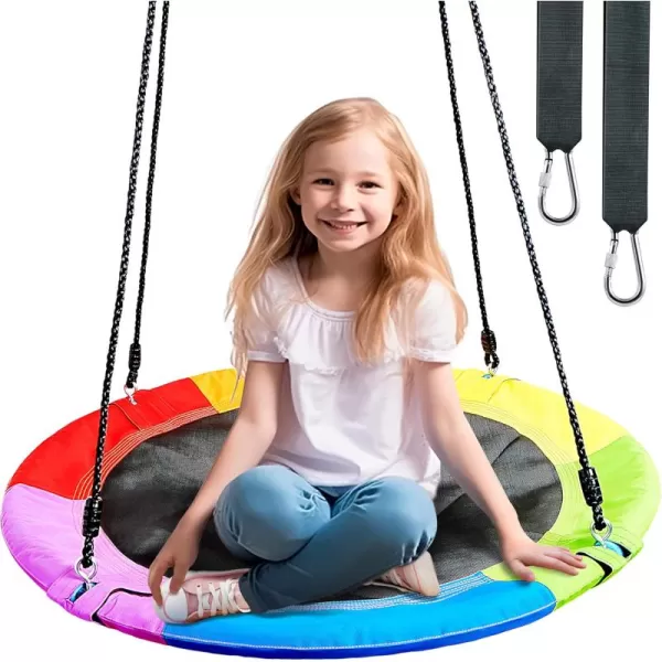TURFEE 40quot Saucer Tree Swing Set  700Lb Weight Capacity 900D Oxford Waterproof with Hanging Straps Swings for Kids Playground Outdoor Activity Backyard Daily Exercise FunBlueRainbow