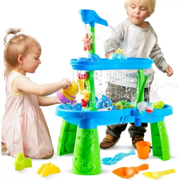 Water Table for Toddlers 3Tier Water Sand Table Outdoor Play Toys for Kids Ages 2 3 4 Includes 18 PCS Water ampamp Sand Accessories Ideal for Summer Beach Backyard Activities 26quot x 17quot x 30quot
