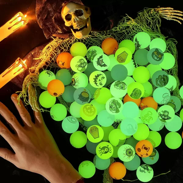 JOYIN 100 PCS Halloween Glow in The Dark Bouncing Balls 20 Designs Halloween Theme Glowing Bouncy Balls for Halloween Party Supplies Party Favors Trick or Treating Goodies