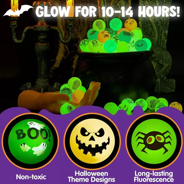 JOYIN 100 PCS Halloween Glow in The Dark Bouncing Balls 20 Designs Halloween Theme Glowing Bouncy Balls for Halloween Party Supplies Party Favors Trick or Treating Goodies