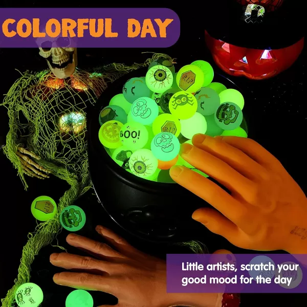 JOYIN 100 PCS Halloween Glow in The Dark Bouncing Balls 20 Designs Halloween Theme Glowing Bouncy Balls for Halloween Party Supplies Party Favors Trick or Treating Goodies