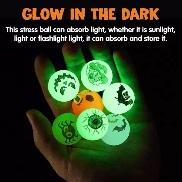 JOYIN 100 PCS Halloween Glow in The Dark Bouncing Balls 20 Designs Halloween Theme Glowing Bouncy Balls for Halloween Party Supplies Party Favors Trick or Treating Goodies