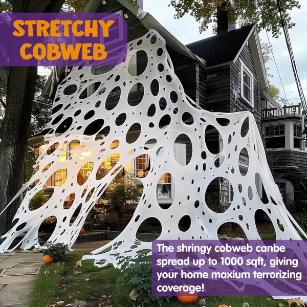 JOYIN 1000sqft Halloween Spider Web Outdoor Decoration Giant Spider Cobwebs Halloween Decor Outside DIY Stretchy Flexible Spiderweb Decor for Haunted House Halloween Party Decorations Supplies