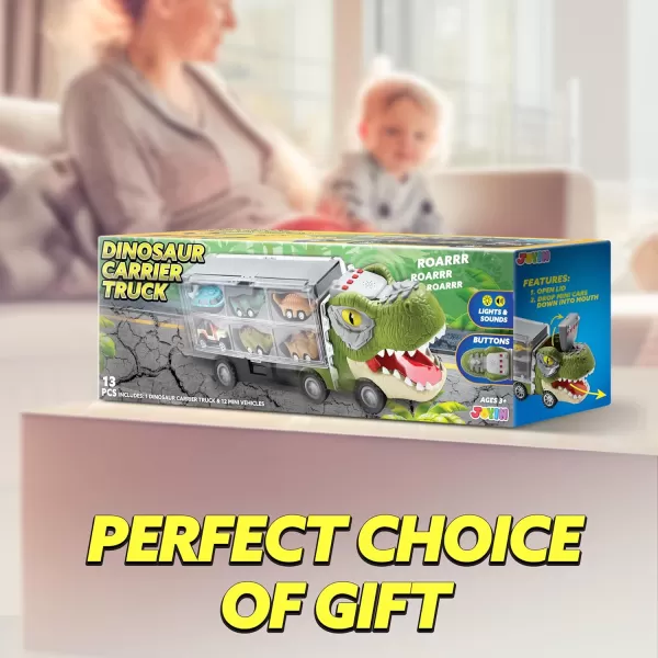 JOYIN 13 in 1 Dinosaur Toys for Kids 35 Dinosaur Truck with 12 Pull Back Cars Dinosaur Cars Set Birthday Gifts Toys for 3 4 5 Year Old Boy Transport Carrier Truck for Toddlers 34 Years