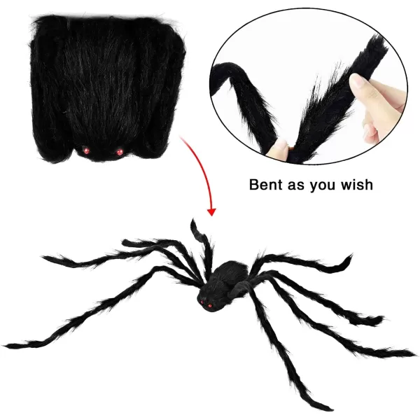 JOYIN 3 Pack 5ft Halloween Spiders Decoration Outdoor Halloween Giant Spider Decor Outside Large Fake Black Spider Huge Realistic Hairy Spiders for Indoor Haunted House Prop Yard Lawn Garden Decor