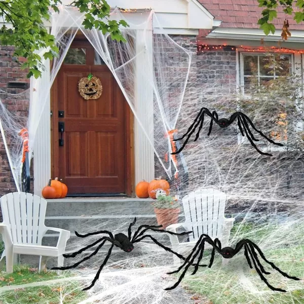 JOYIN 3 Pack 5ft Halloween Spiders Decoration Outdoor Halloween Giant Spider Decor Outside Large Fake Black Spider Huge Realistic Hairy Spiders for Indoor Haunted House Prop Yard Lawn Garden Decor