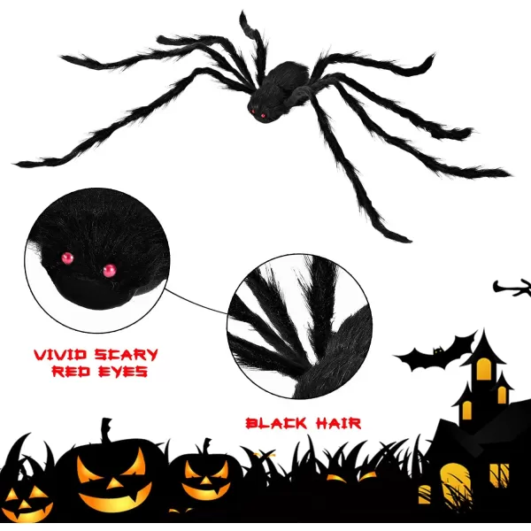 JOYIN 3 Pack 5ft Halloween Spiders Decoration Outdoor Halloween Giant Spider Decor Outside Large Fake Black Spider Huge Realistic Hairy Spiders for Indoor Haunted House Prop Yard Lawn Garden Decor