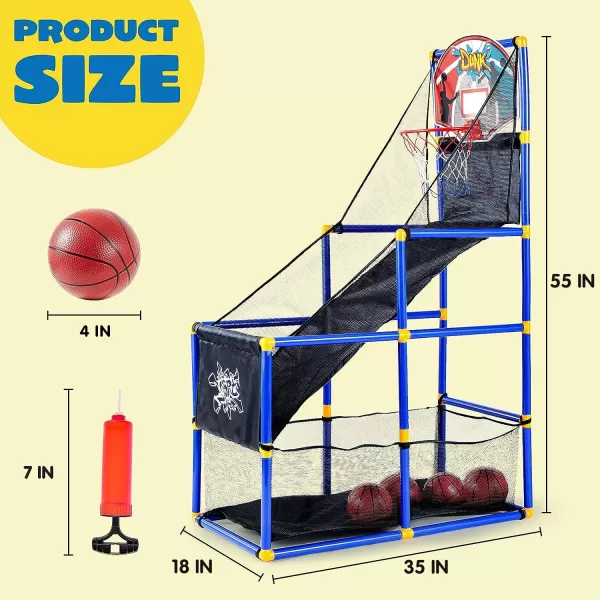 JOYIN Arcade Basketball Game Set with 4 Balls and Hoop for Kids 3 to 12 Years Old Indoor Outdoor Sport Play  Easy Set Up  Air Pump Included  Ideal for Competition
