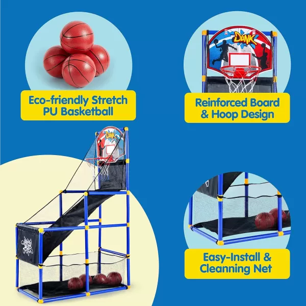 JOYIN Arcade Basketball Game Set with 4 Balls and Hoop for Kids 3 to 12 Years Old Indoor Outdoor Sport Play  Easy Set Up  Air Pump Included  Ideal for Competition