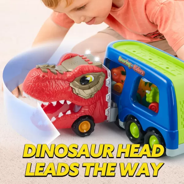 JOYIN Dinosaur Truck Toys for Kids Kids Toys Boys Age 3 4 5 Dinosaur Car Carrier Truck Toy with 6 Rubber Car Vehicles Toddler Birthday Gifts with Music ampamp Lights for 3 4 5 Year Old BoysClassic Dinosaur Truck