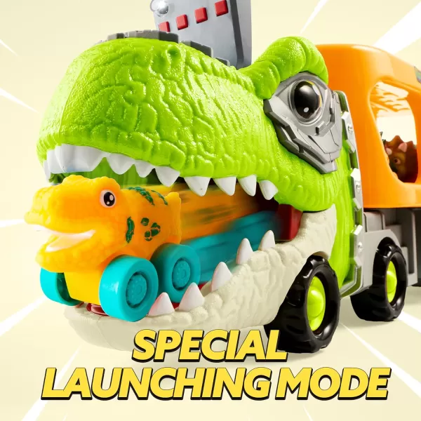 JOYIN Dinosaur Truck Toys for Kids Kids Toys Boys Age 3 4 5 Dinosaur Car Carrier Truck Toy with 6 Rubber Car Vehicles Toddler Birthday Gifts with Music ampamp Lights for 3 4 5 Year Old BoysTropical Dinosaur Truck