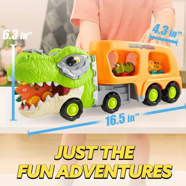 JOYIN Dinosaur Truck Toys for Kids Kids Toys Boys Age 3 4 5 Dinosaur Car Carrier Truck Toy with 6 Rubber Car Vehicles Toddler Birthday Gifts with Music ampamp Lights for 3 4 5 Year Old BoysTropical Dinosaur Truck