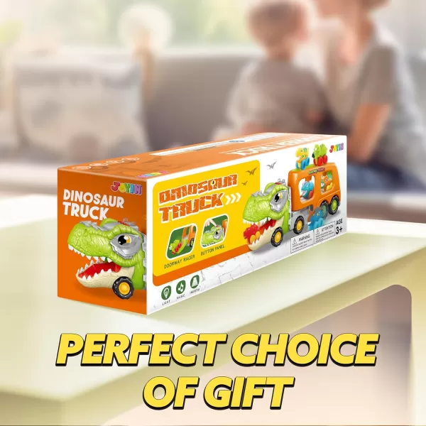 JOYIN Dinosaur Truck Toys for Kids Kids Toys Boys Age 3 4 5 Dinosaur Car Carrier Truck Toy with 6 Rubber Car Vehicles Toddler Birthday Gifts with Music ampamp Lights for 3 4 5 Year Old BoysTropical Dinosaur Truck