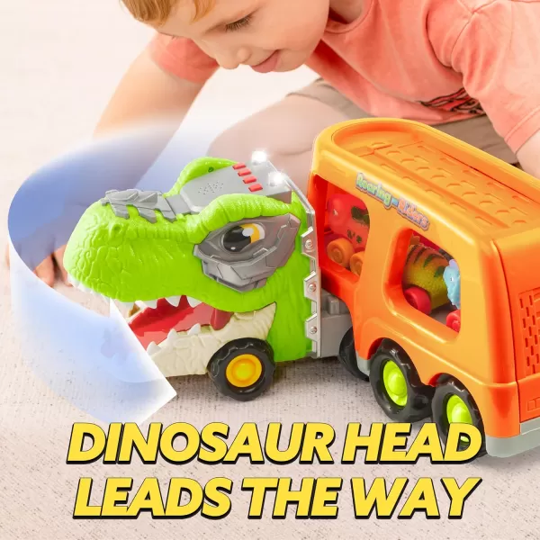 JOYIN Dinosaur Truck Toys for Kids Kids Toys Boys Age 3 4 5 Dinosaur Car Carrier Truck Toy with 6 Rubber Car Vehicles Toddler Birthday Gifts with Music ampamp Lights for 3 4 5 Year Old BoysTropical Dinosaur Truck