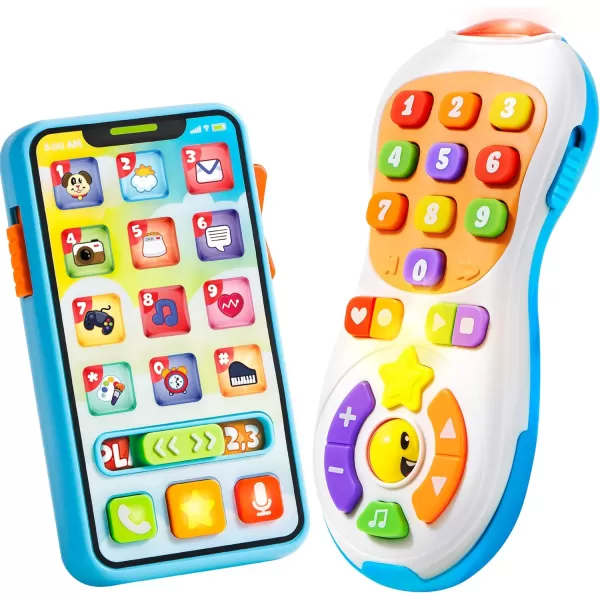 JOYIN Upgraded Toy Phone and Remote Control Set 90 Music and Learning Phrases Baby Toys 612 Months Toddler Birthday Gifts for 1 2 3 Year Old Girs Boy Toys Holiday Stocking Stuffers