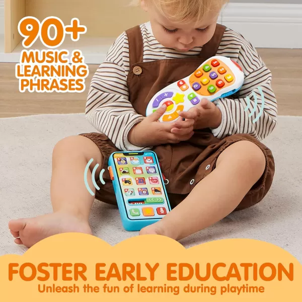 JOYIN Upgraded Toy Phone and Remote Control Set 90 Music and Learning Phrases Baby Toys 612 Months Toddler Birthday Gifts for 1 2 3 Year Old Girs Boy Toys Holiday Stocking Stuffers