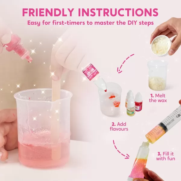 Klever Kits 2in1 Lip Balm Making Kit for Kids Make Your Own Lip Balm DIY Lip Gloss Set for Kids Science Kit with Flavoring Scents DIY Makeup Set Present for Girls 6 and Up