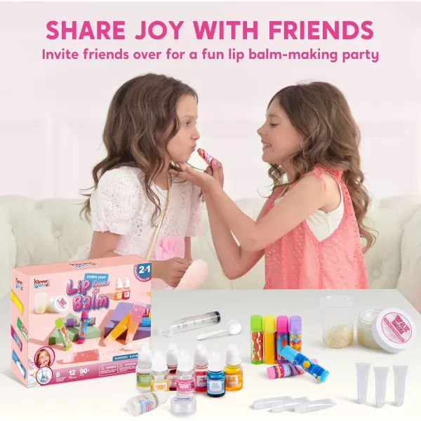 Klever Kits 2in1 Lip Balm Making Kit for Kids Make Your Own Lip Balm DIY Lip Gloss Set for Kids Science Kit with Flavoring Scents DIY Makeup Set Present for Girls 6 and Up