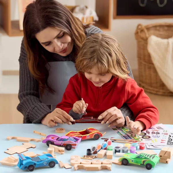 Klever Kits 4 DIY Wooden Race CarsBuild ampamp Paint Your Own Wood Craft Kit 4 Race Cars Toy Easy to Assemble Arts Crafts Kit Birthday Party Presents for Kids Boys Ages 6 and Up