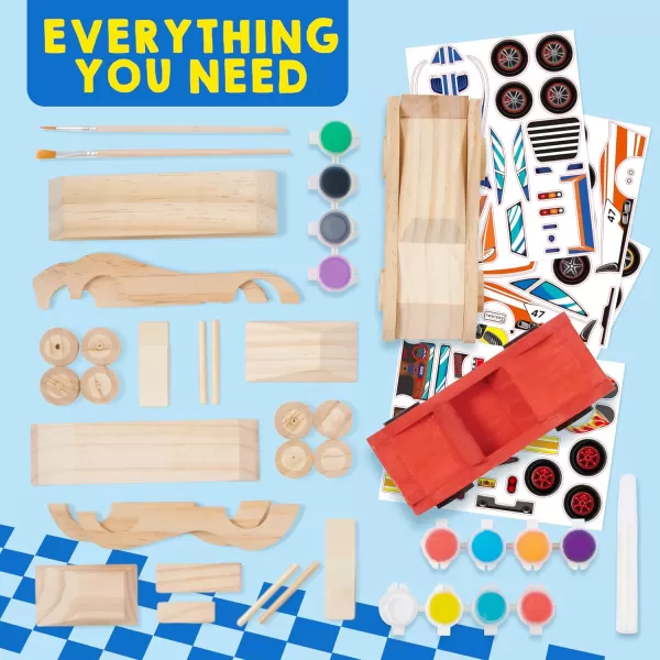 Klever Kits 4 DIY Wooden Race CarsBuild ampamp Paint Your Own Wood Craft Kit 4 Race Cars Toy Easy to Assemble Arts Crafts Kit Birthday Party Presents for Kids Boys Ages 6 and Up