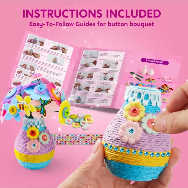 Klever Kits Button Flower Craft with 2 Vases  Make Your Own Flower Bouquet with Button and Felt  DIY Flower Kits Art and Crafts Gift for Birthday Christmas