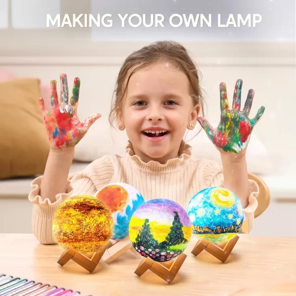 Klever Kits DIY 3D Moon Night Light Paint Your Own Moon Lamp Kit Galaxy Lamp Arts and Crafts Kit School Activities Birthday Gifts for Kids Girls Boys