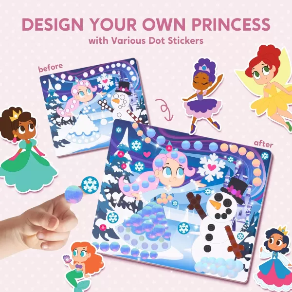 Klever Kits Dot Art Activity  No Mess Sticker Art for Kids Crafts Supplies Birthday Gifts Airplane Travel Toys for Boys ampamp Girls Ages 3 4 5 6 7 Unicorns ampamp Princess